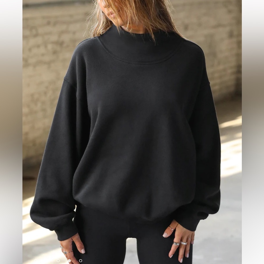 Joah Brown OS Oversized Black split neck Turtleneck Crewneck In Black Staple